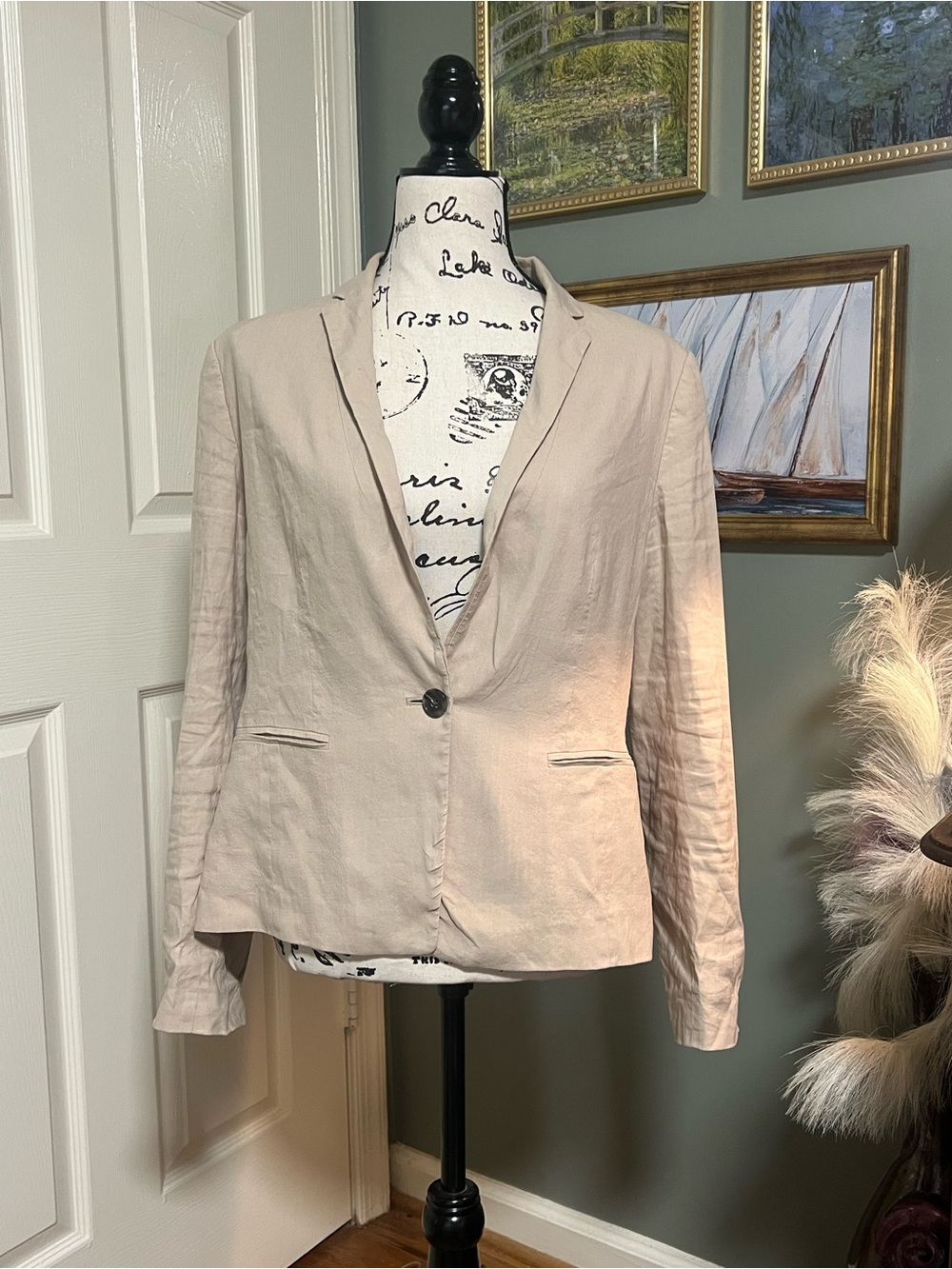 Minimalist Office Chic Preppy Old Money Tan Blazer Suit Jacket Size 10